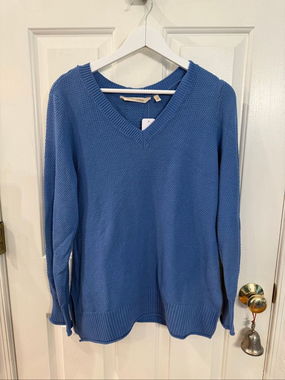 Soft Surroundings Blue Back Button V-Neck Waffle Knit Tunic sz M NWT